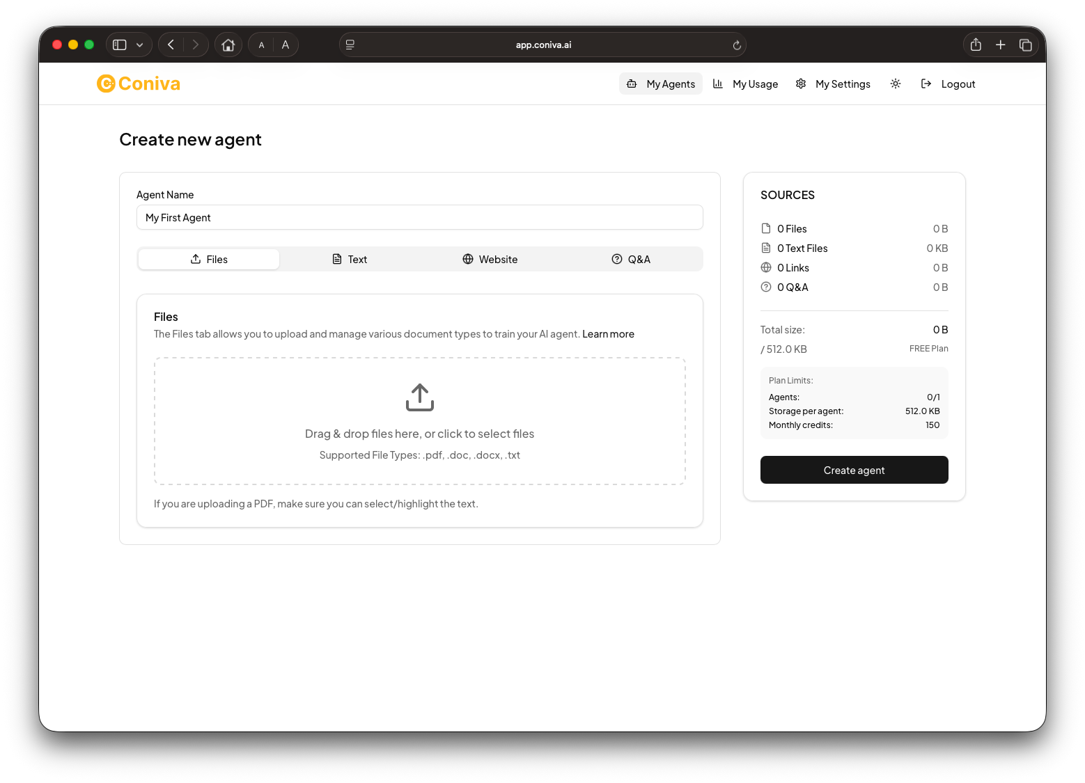 Create New Agent Interface